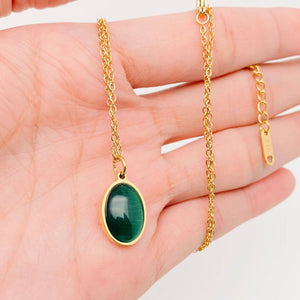 Oval Green Zircon Pendant Necklace