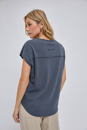 Charcoal Basic Garment Washed V-Neck Tee