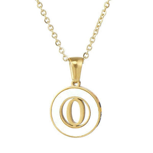 Circular Hollow Shell Initial Pendant Necklace: W