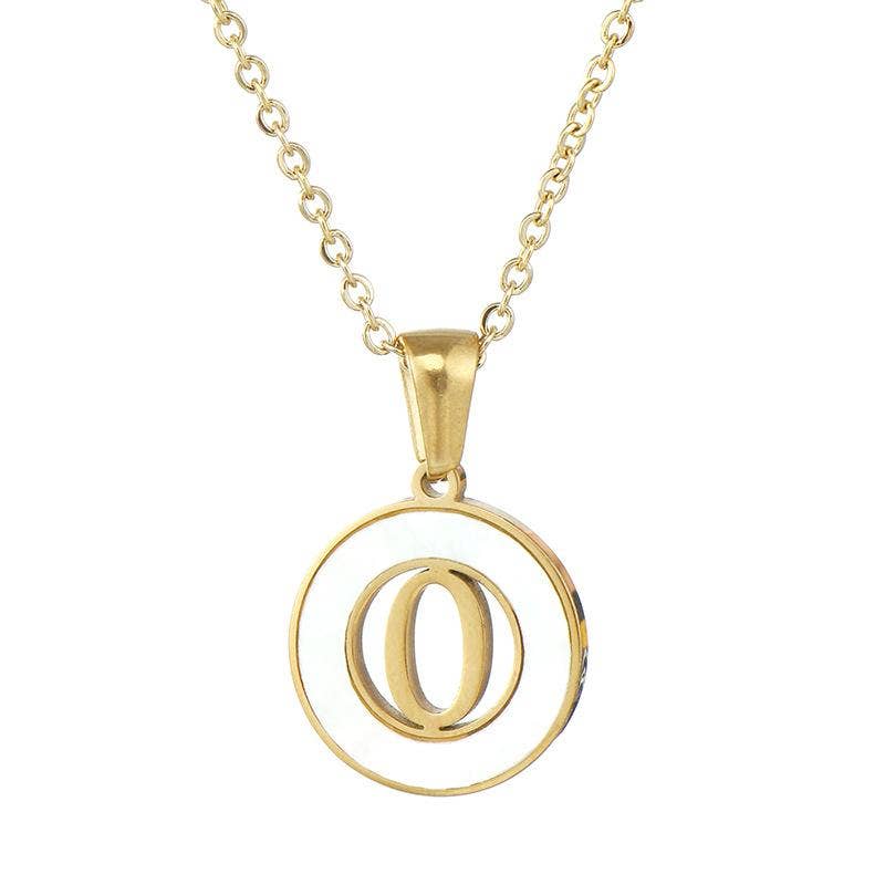 Circular Hollow Shell Initial Pendant Necklace