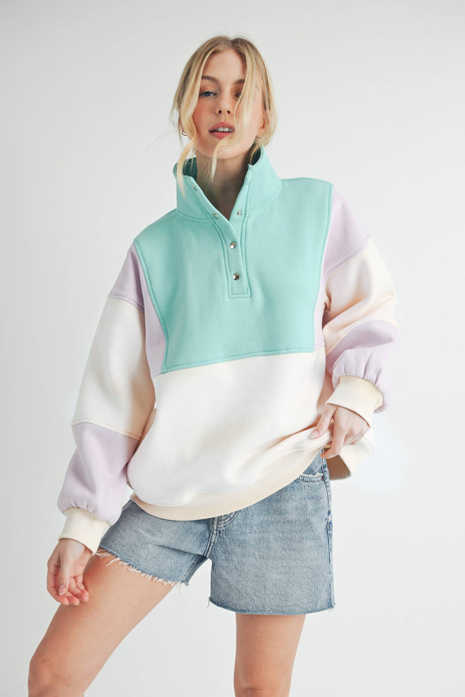 Glo Colorblock Pullover: Lilac Seafoam