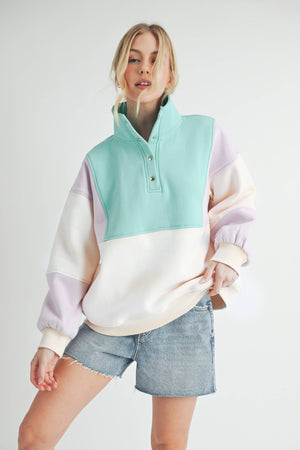 Glo Colorblock Pullover: Lilac Seafoam