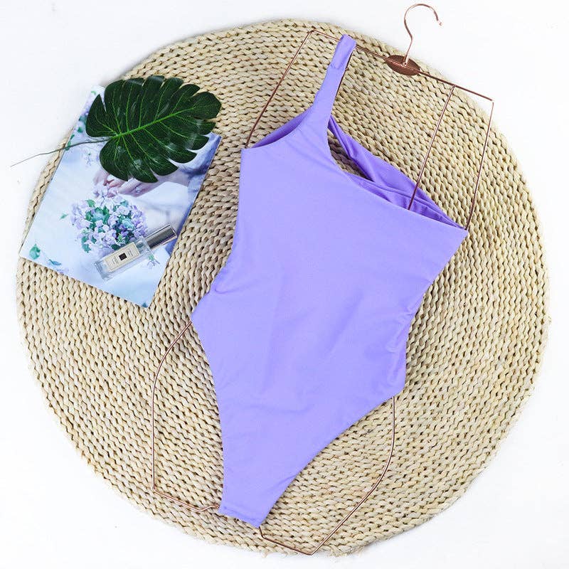Lilac One Shoulder Cut Out Swimsuit