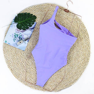Lilac One Shoulder Cut Out Swimsuit