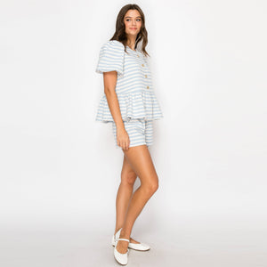 Sky Blue & White Summer French Boucle Shorts