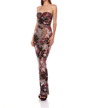 Elegant Floral Sequin Embroidered Mesh Tube Top Dress