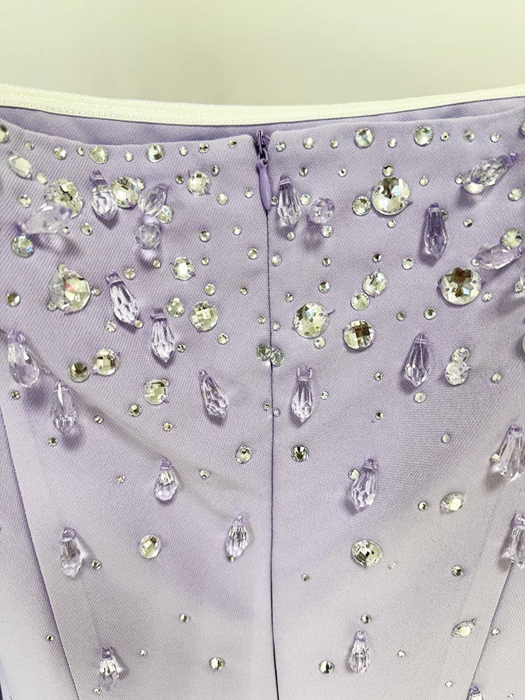 Square Neck Lilac Gown with Hand-Beaded Diamonds
