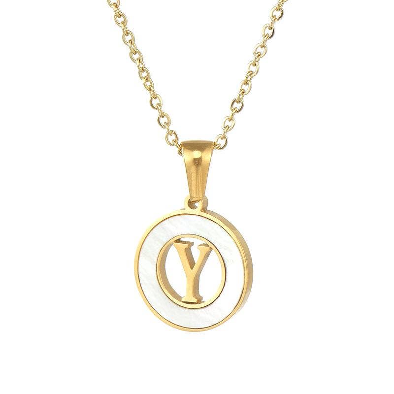Circular Hollow Shell Initial Pendant Necklace