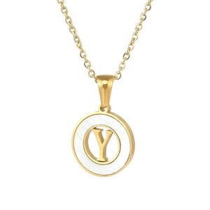 Circular Hollow Shell Initial Pendant Necklace