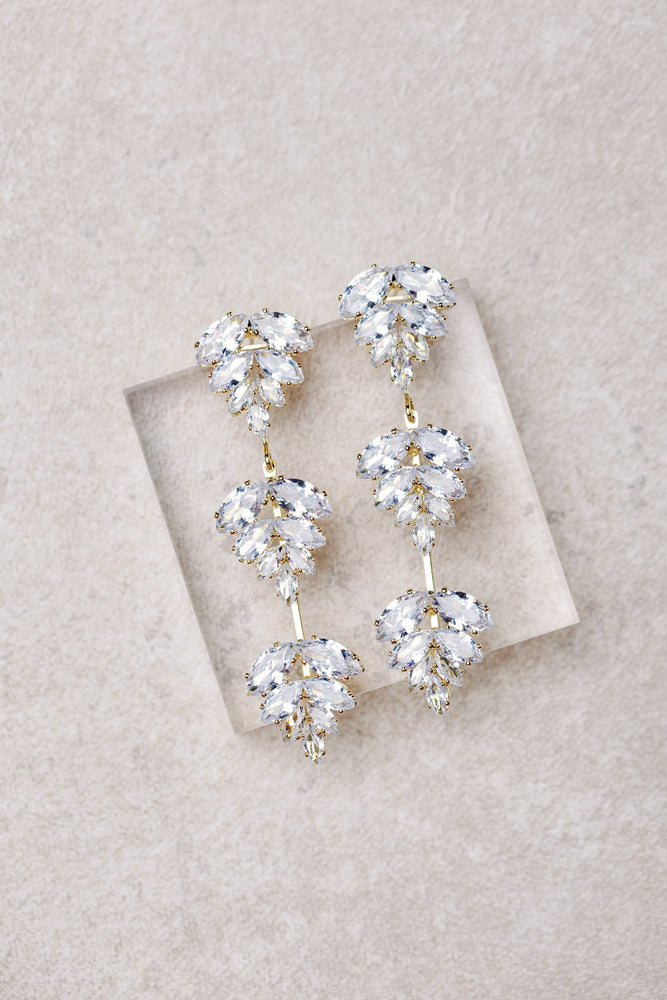 St Armands Designs of Sarasota - Gold Palm Diamond Drop Earrings
