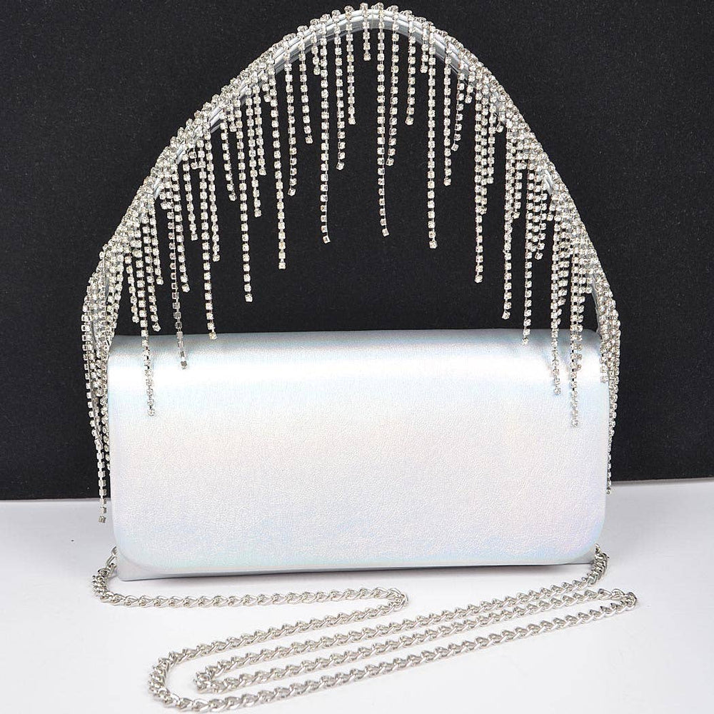 Silver Fringe Rhinestone Handle Bag