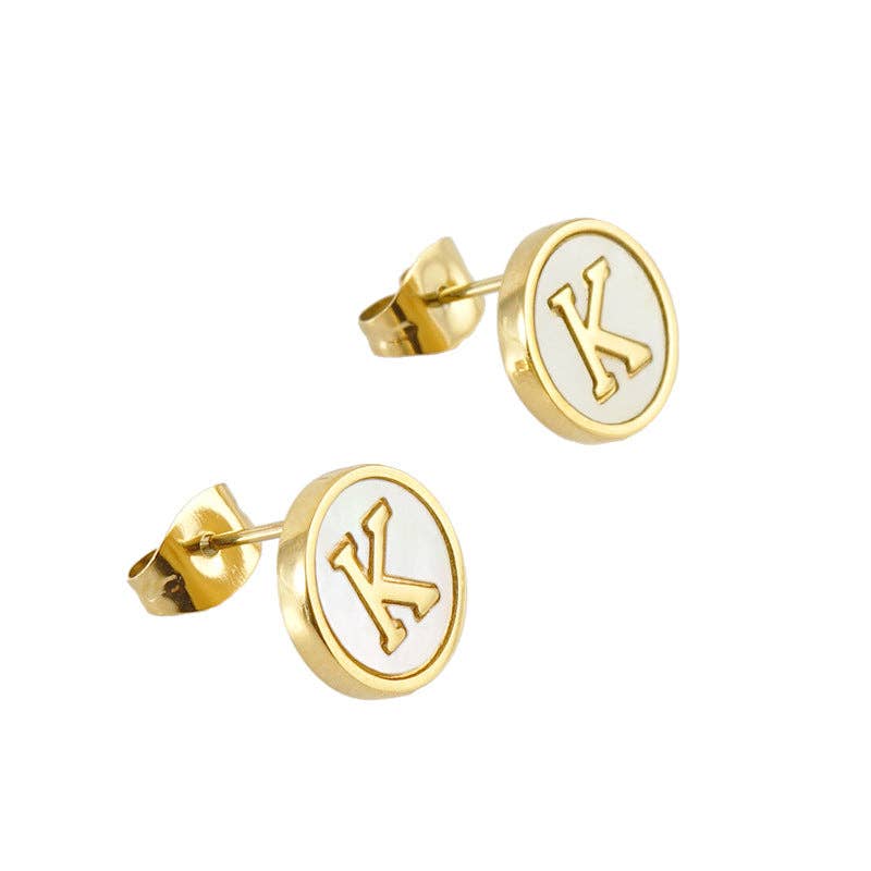 Shell Initial 18K Gold Plated Stainless Steel Ear Studs