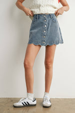 Denim Buttoned Scallop Denim Skirt