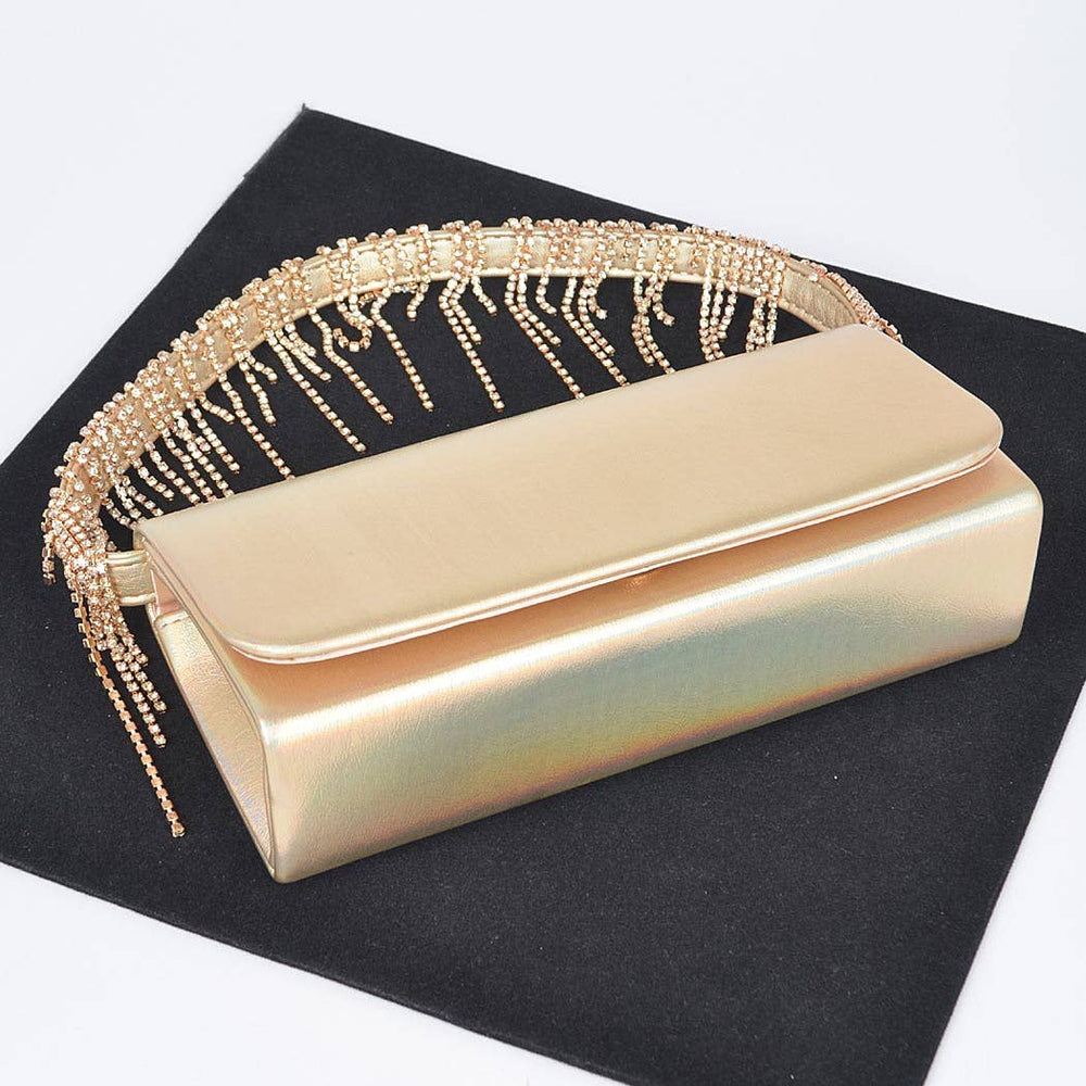 Silver Fringe Rhinestone Handle Bag