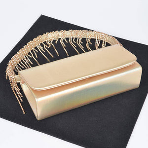 Silver Fringe Rhinestone Handle Bag