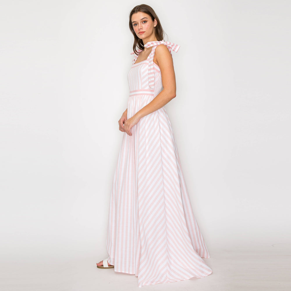 Dreamy Pink Stripe Maxi Dress with Shoulder Tie