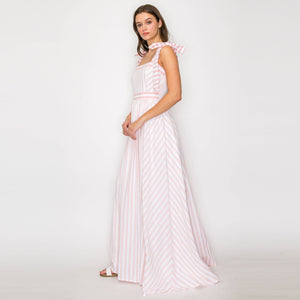 Dreamy Pink Stripe Maxi Dress with Shoulder Tie