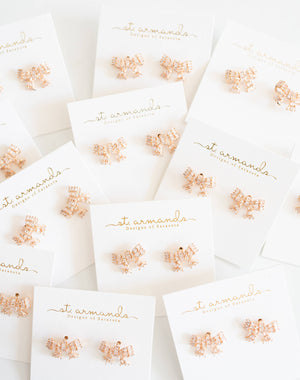 St Armands Designs of Sarasota - Gold Mini Sparkler Statement Stud Bow Earrings