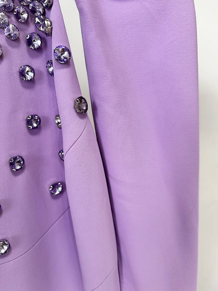 Lavender Rhinestone Gown with Draped Shawl