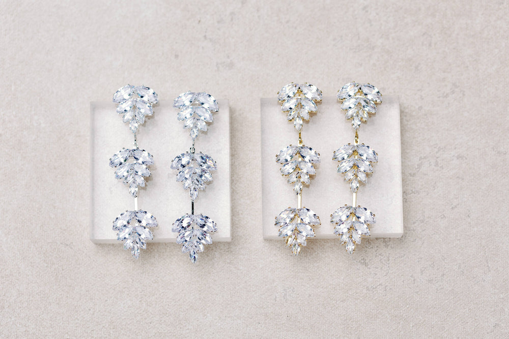 St Armands Designs of Sarasota - Silver Palm Diamond Drop Earrings