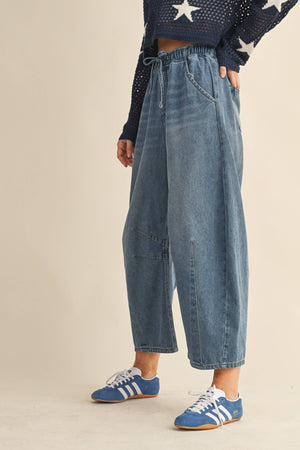 Drawstring Elastic Waist Relaxed Jean