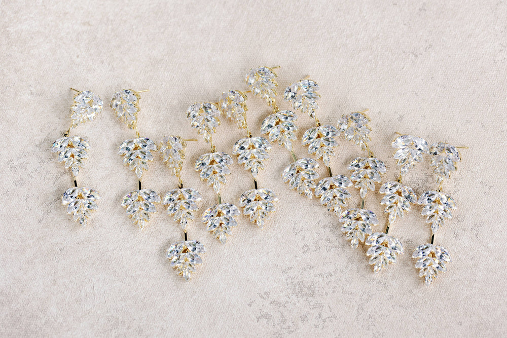 St Armands Designs of Sarasota - Gold Palm Diamond Drop Earrings