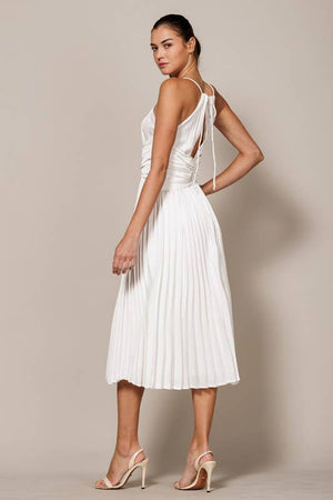 Marilyn White Pleated Midi Dress
