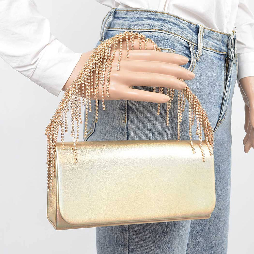 Silver Fringe Rhinestone Handle Bag