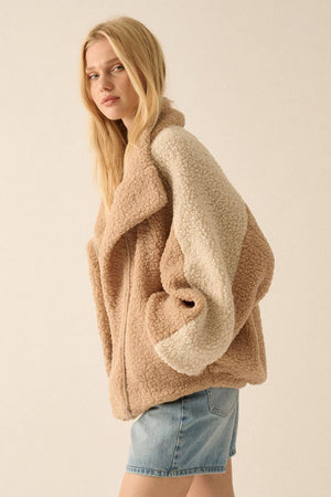 Coconut Milk-Camel Sherpa Fleece Jacket