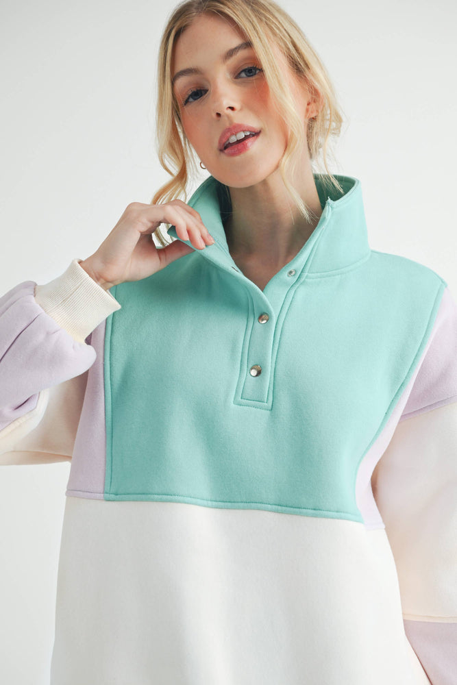 Glo Colorblock Pullover: Lilac Seafoam