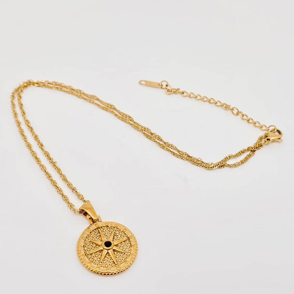 18K Gold Plated Round Star Pendant Necklace