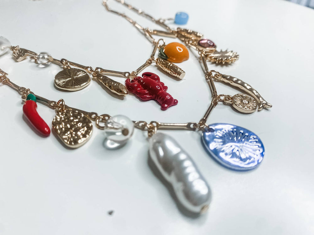 HoopLa - Sea & Sun Charm Necklace- Collection-Hand Made Chain, Charms: Blue