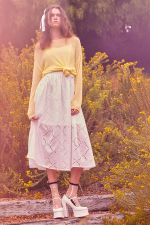Lightweight Knit Loose-Fit Boatneck Sweater: Soft Lemon
