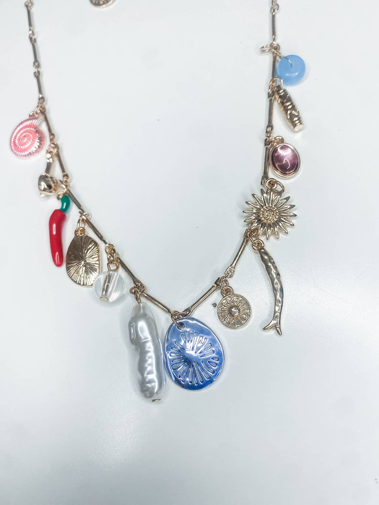 HoopLa - Sea & Sun Charm Necklace- Collection-Hand Made Chain, Charms: Blue