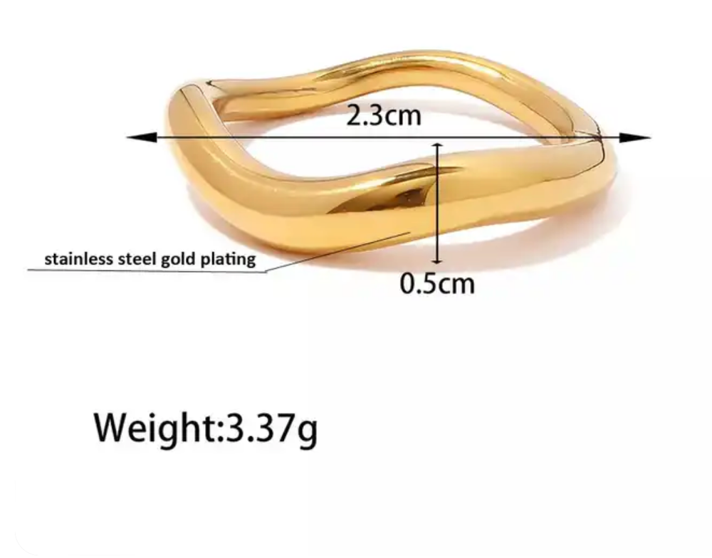 HoopLa - Wave Simple Band Ring PVD Plated- Waterproof stacking ring: Silver / 7