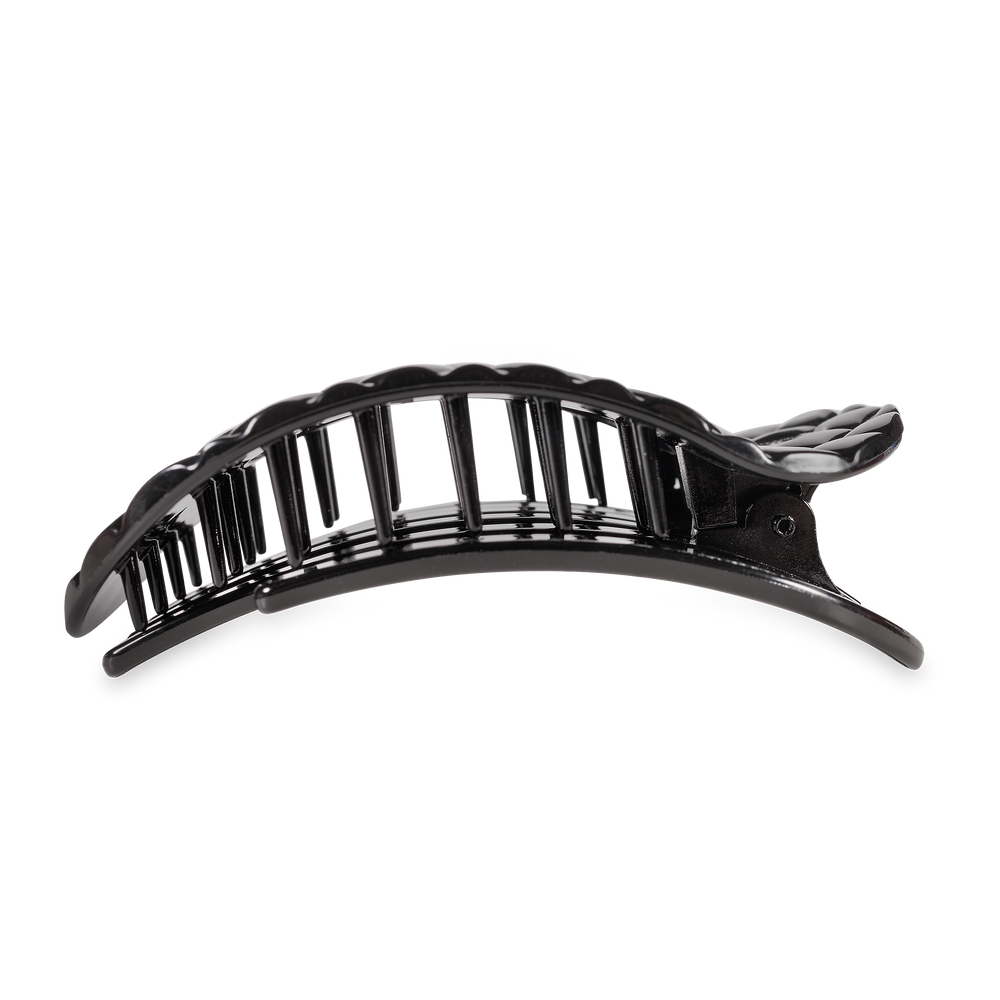 TELETIES - Flat Round Hair Clip | Large | Jet Black Quilted