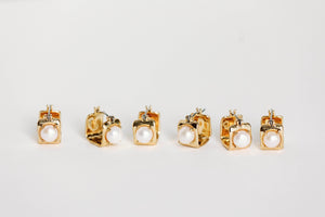 St Armands Designs of Sarasota - Vintage Mini Square Gold Pearl Huggie Hoop Earrings