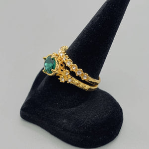 2pcs/set Rhinestone Ring: Emerald