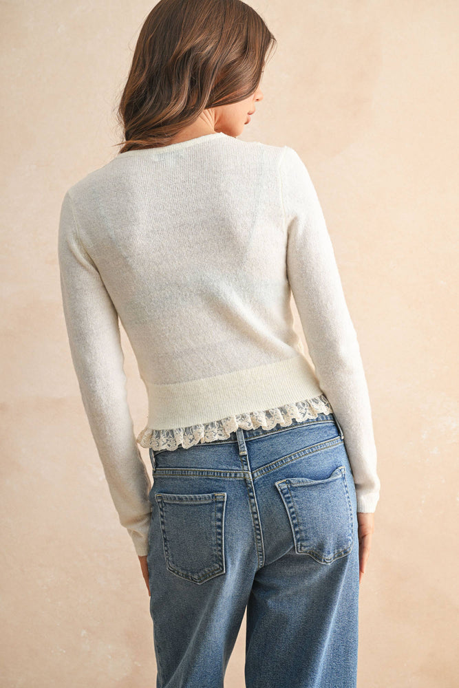 Ivory Soft Lace Fitted Cardigan