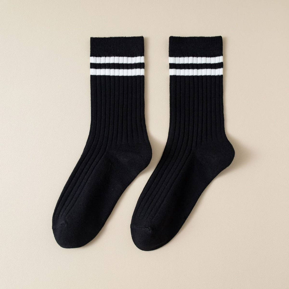 Classic Two Stripes Print Crew Socks
