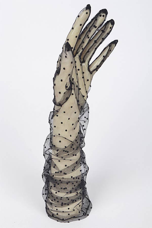 LONG POLKA DOT MESH GLOVES: BLACK