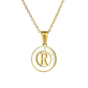 Circular Hollow Shell Initial Pendant Necklace: Q