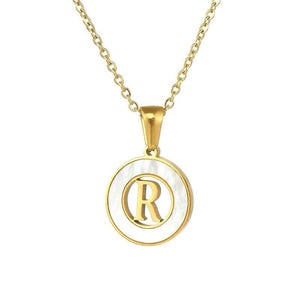 Circular Hollow Shell Initial Pendant Necklace