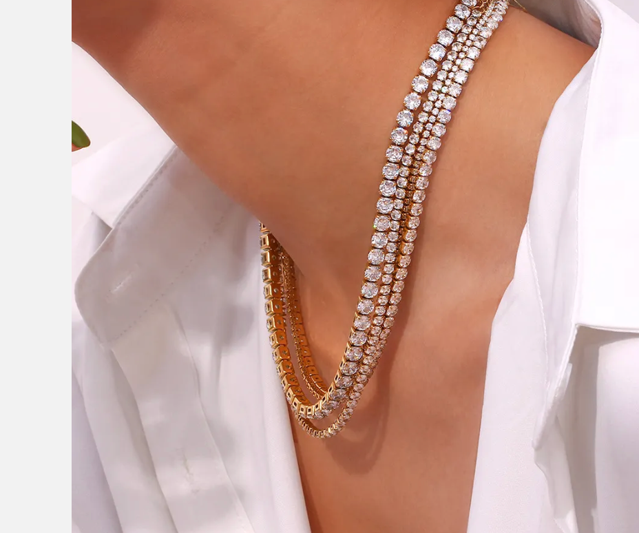 HoopLa - Tennis Necklace. Premium PV plated stainless CZ. : Yellow Gold / 4mm