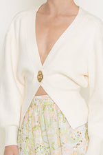 Cream Modern Abstract Button Sweater