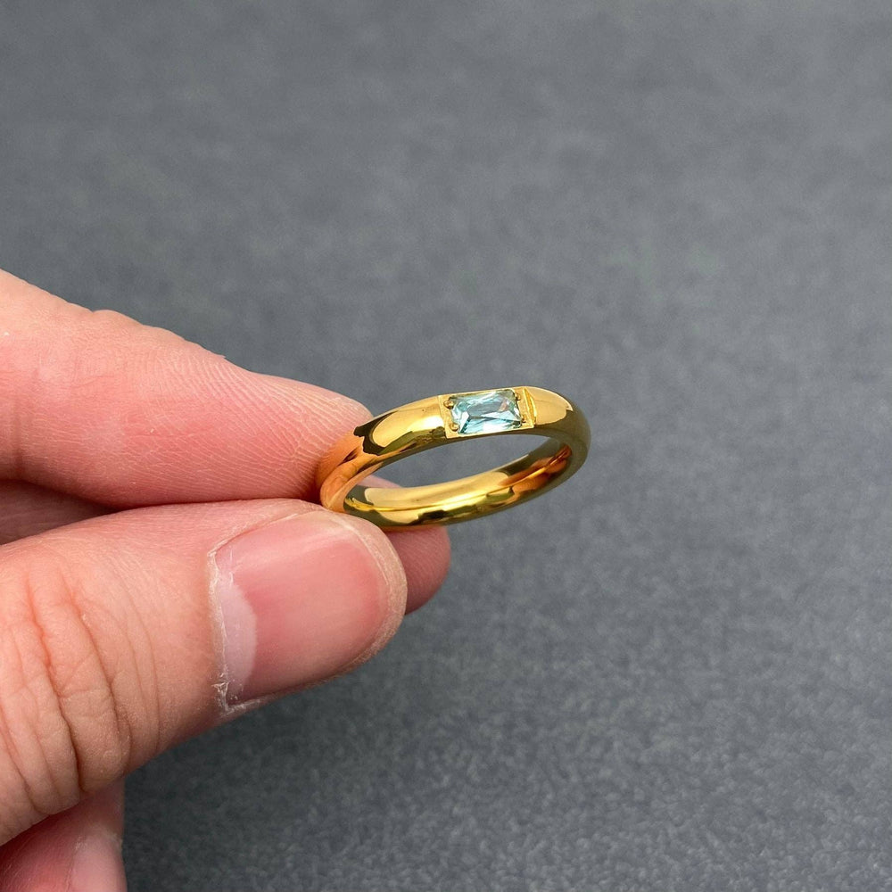 3.5mm Inlaid Champagne Zircon 18K Gold Plated Ring