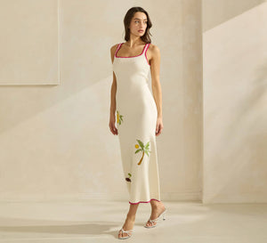Lemon Embroidered Sweater Dress