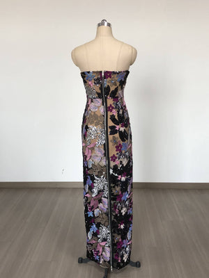 Elegant Floral Sequin Embroidered Mesh Tube Top Dress