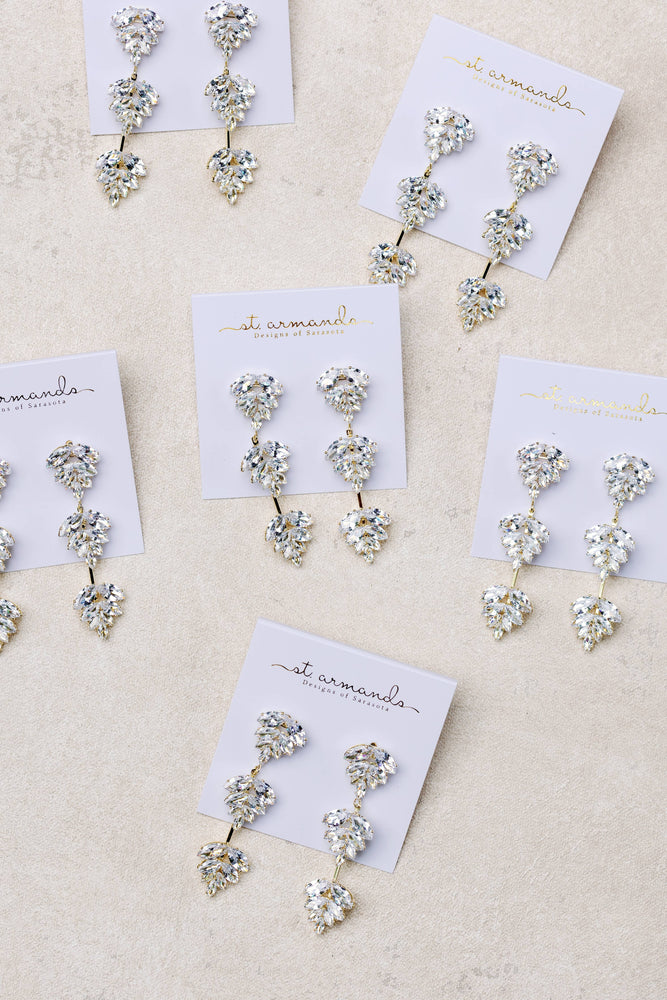 St Armands Designs of Sarasota - Gold Palm Diamond Drop Earrings