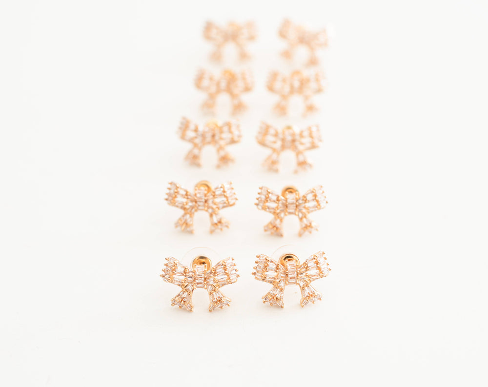 St Armands Designs of Sarasota - Gold Mini Sparkler Statement Stud Bow Earrings